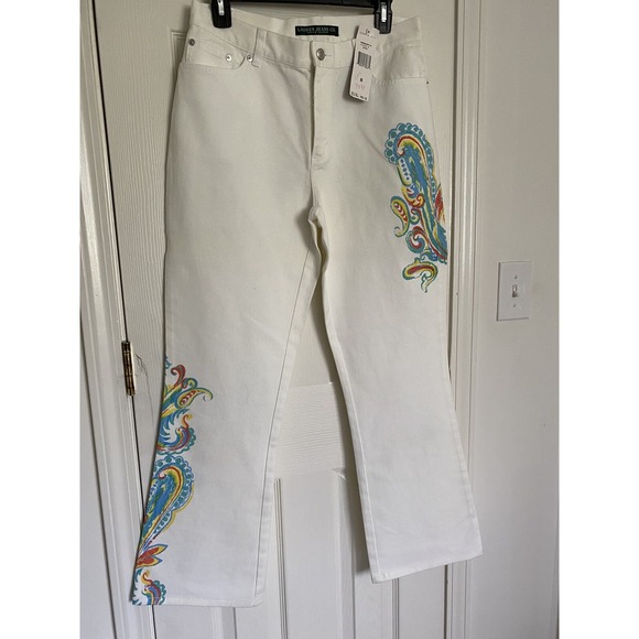New Polo Ralph Lauren Jean women SIZE 8 Regular White Paint Multi colors‎ - Picture 3 of 16